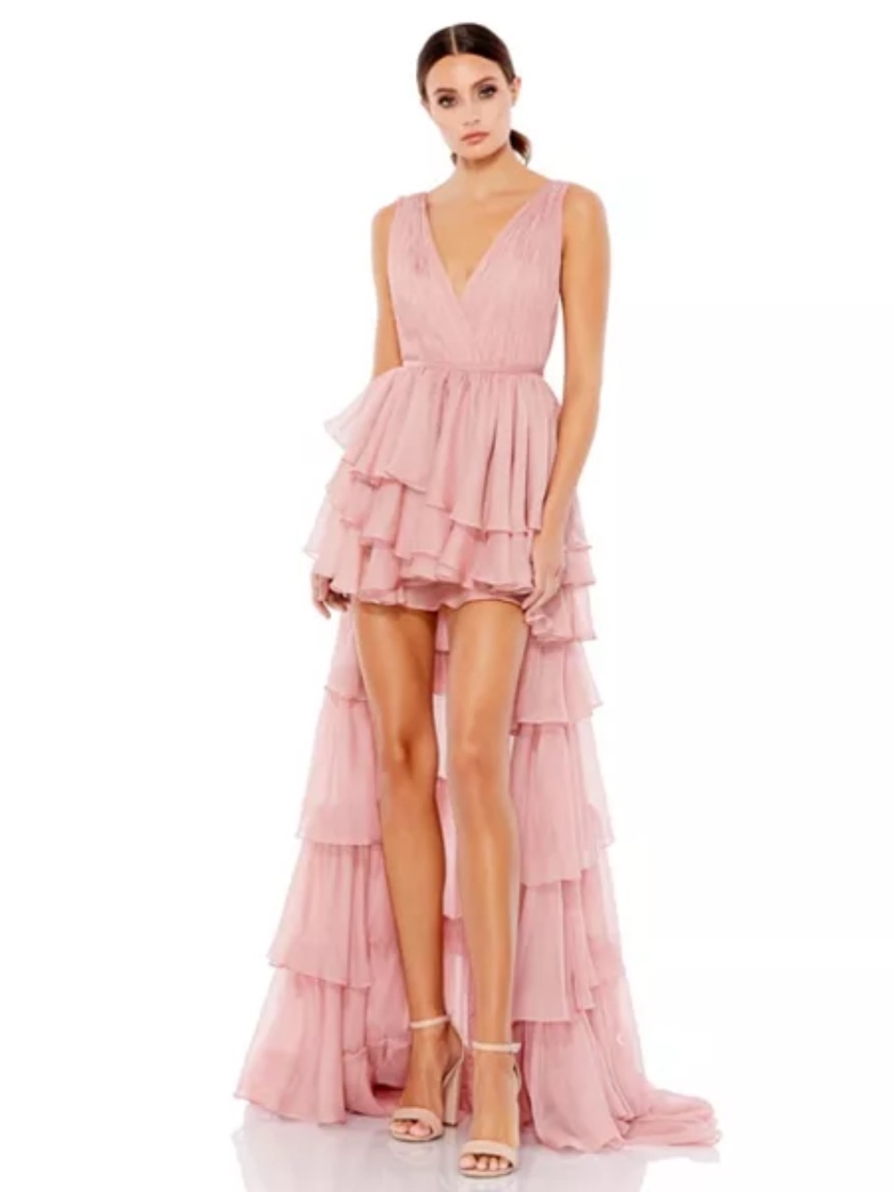 IEENA FOR MAC DUGGAL Tiered Ruffle Chiffon High/Low Gown. Sz 6 NWT